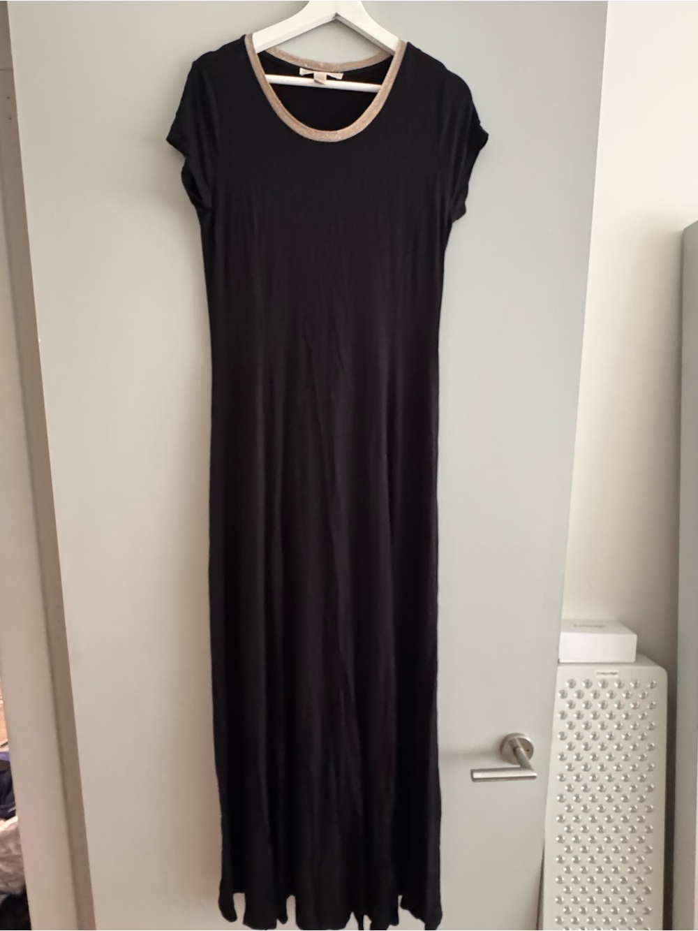 Black Maxi Dress with Gold Trim Collar